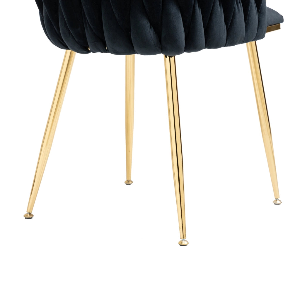 Sedia da pranzo in velluto nero con schienale intrecciato e gambe in metallo; 55;5 x 41 x 74 cm