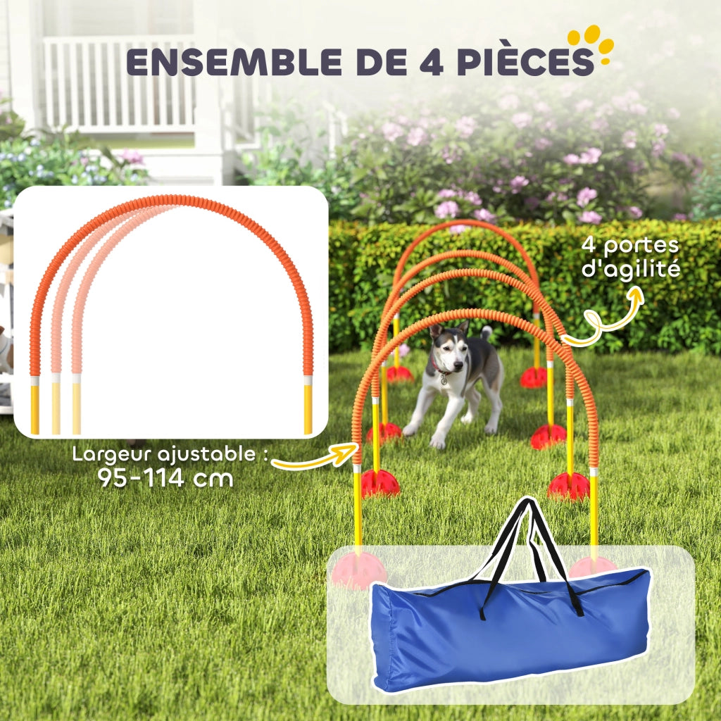 Kit Agilita' per Cani con 4 Porte Regolabili ¨C zephmum ¨C Giallo e Arancione
