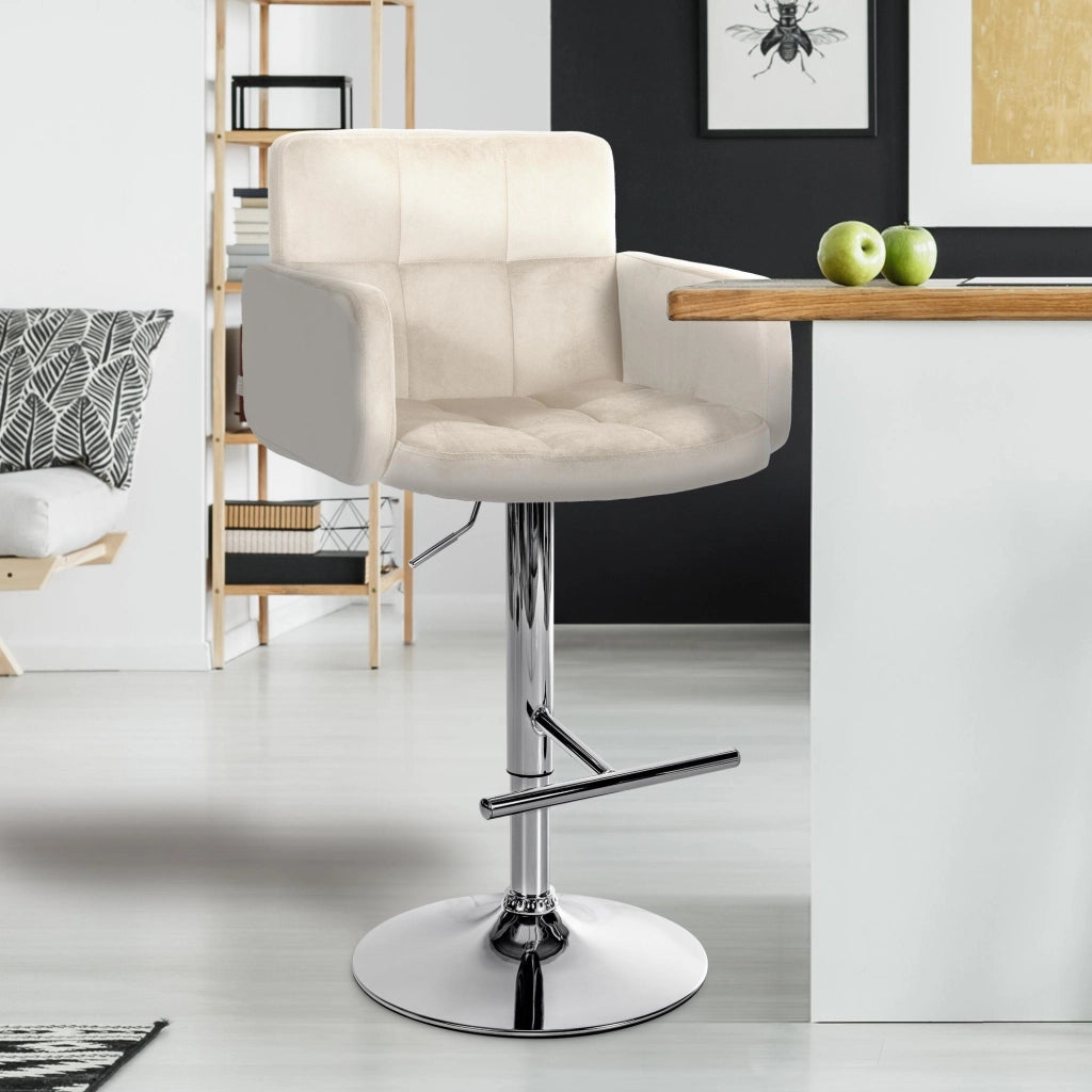 Set di 2 sgabelli da bar Los Angeles in velluto crema,cromo