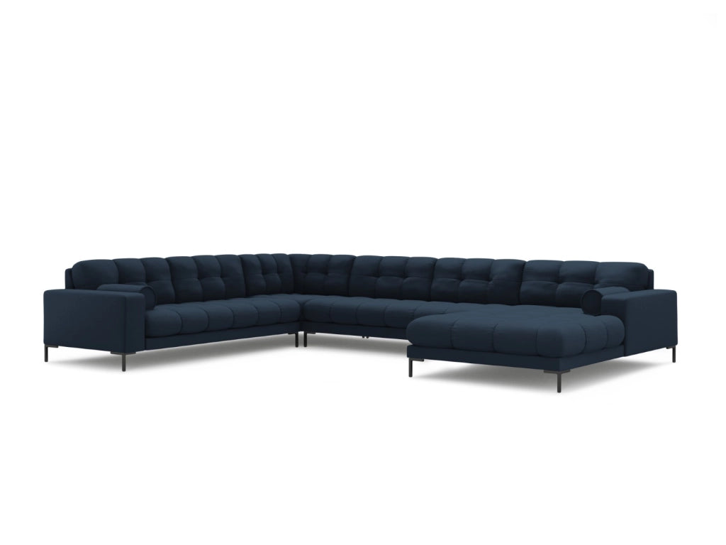Cosmopolitan Design - Divano panoramico sinistro "Bali" 7 posti in tessuto strutturato blu 