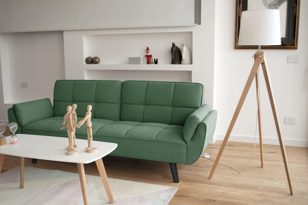 Divano letto clic clac in tessuto vellutato verde abete piede nero - divano 3 posti - Ambra - DL-AM38FBC-PLN