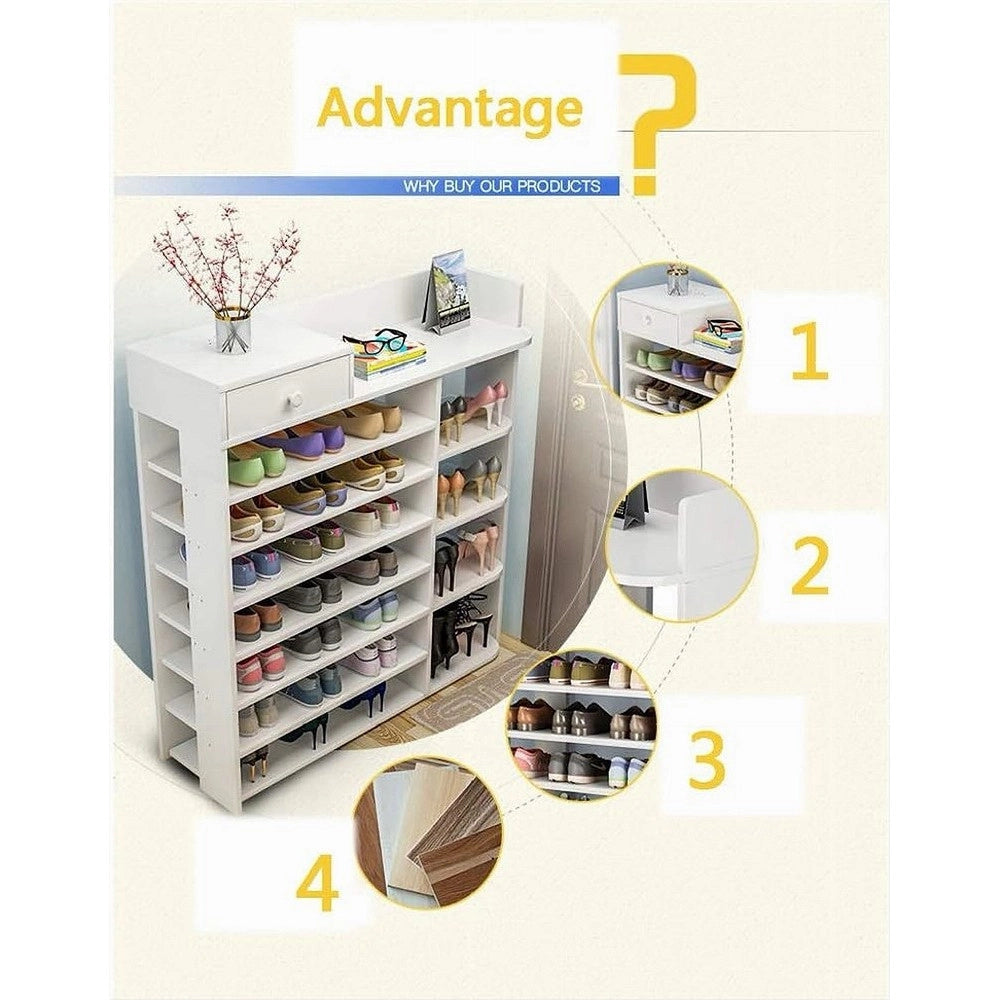 Trade Shop - Scarpiera A 8 Strati Legno Scaffale Con Cassetto Armadietto Multifunzione 100cm -