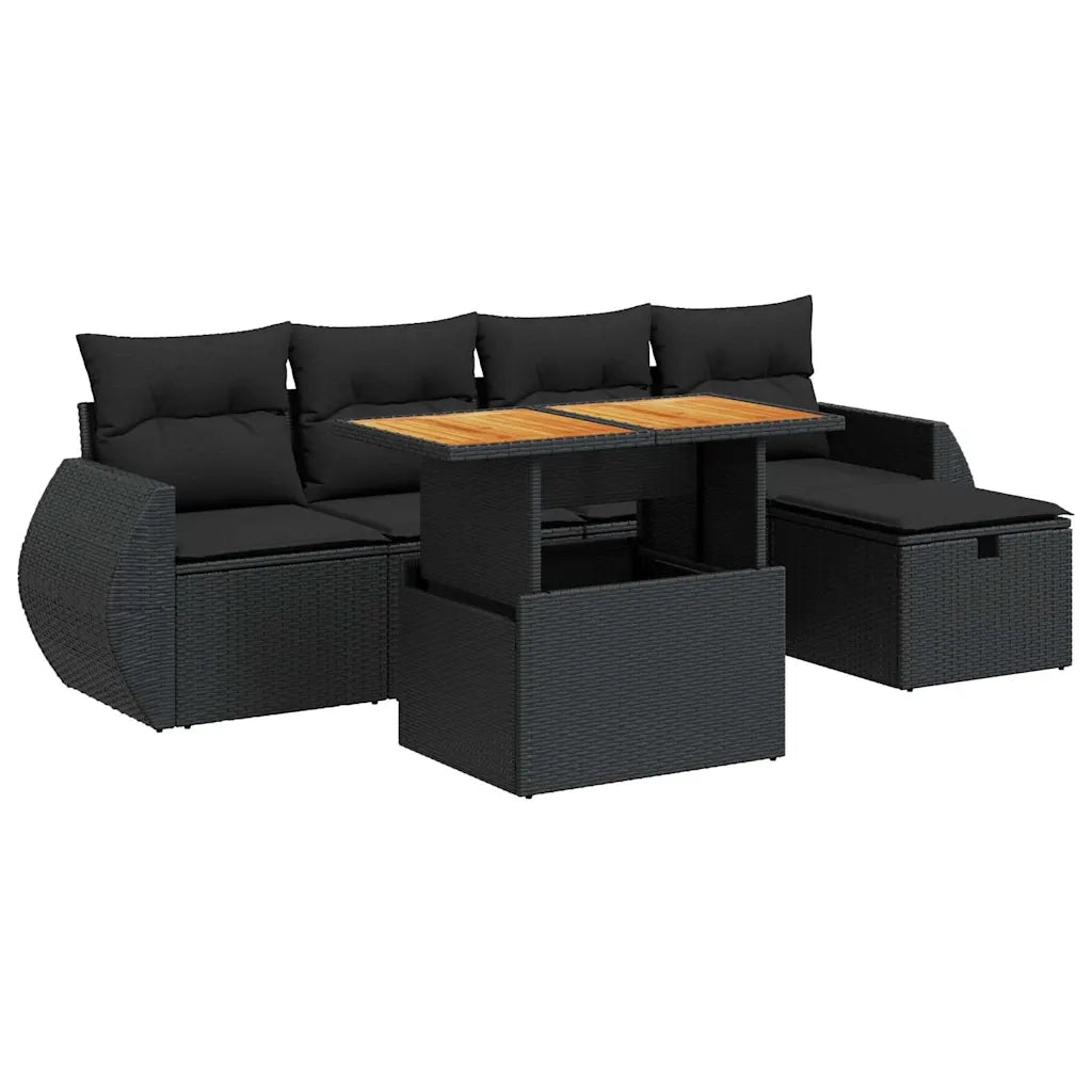 vidaXL Set Divano da Giardino 6 pz con Cuscini Nero Polyrattan Acacia