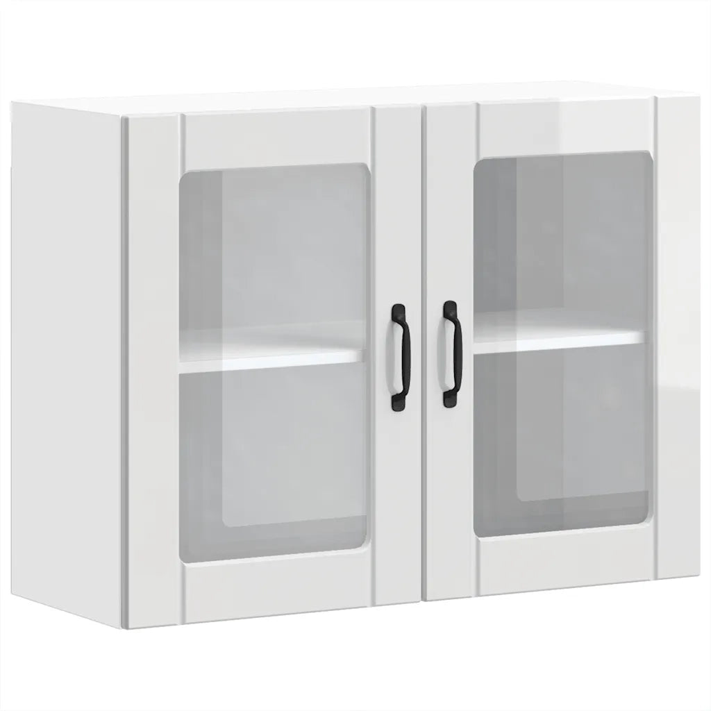 Pensile da Cucina con Porta in Vetro Lucca Bianco Lucido 853849