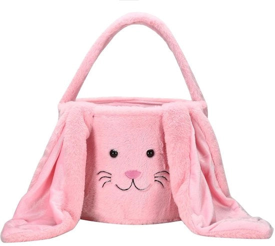 Borsa con orecchie di coniglio per bambini, sacchetto in forma di coniglio con orecchie lunghe e soffici, carrello per l'uccellino di Pasqua, caramelle e regali (rosa)