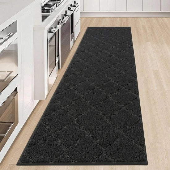 Mat keuken, 50 x 200 cm, liscio, antiscivolo, lavabile, per cucina, soggiorno, ingresso, nero