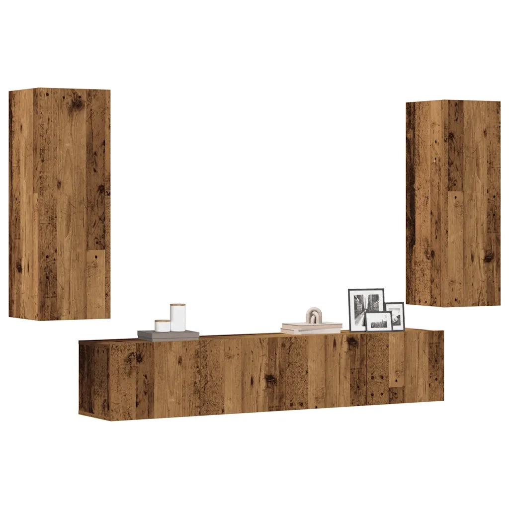 vidaXL Mobili TV a Parete 4 pz Legno Antico in Legno Multistrato