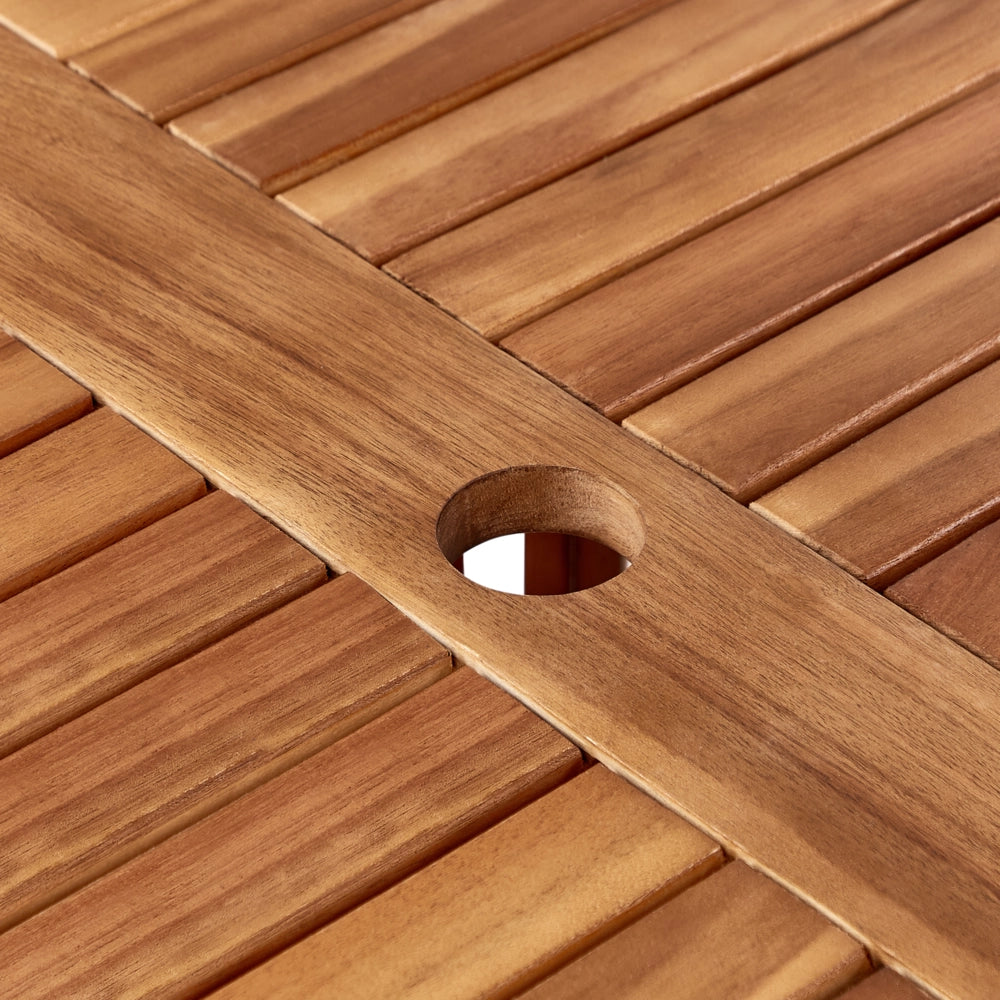 Tavolo da pranzo da giardino in legno chiaro di acacia piano rotondo 120 cm design a doghe per interni esterni