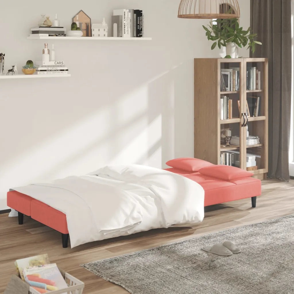 Divano letto | Sof¨¤ letto | Letto singolo a 2 Posti con 2 Cuscini Rosa in Velluto