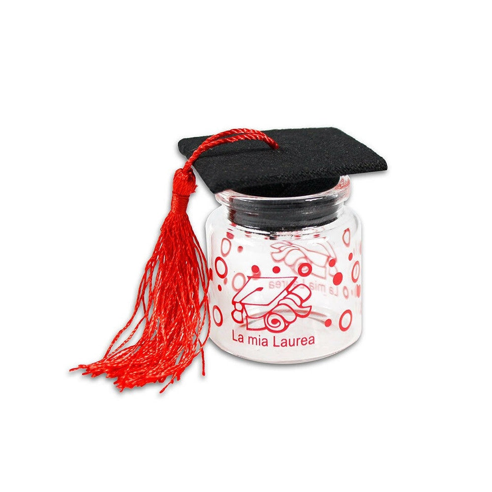 Trade Shop - 12 Barattoli In Vetro Con Tappo In Sughero Bomboniera Laurea Tocco Rosso -