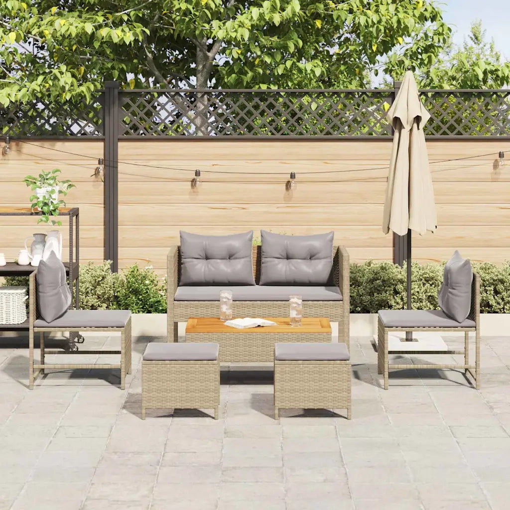 Set Divano da Giardino 6 pz | Set Salotto da Giardino Beige e Grigio Chiaro polyrattan