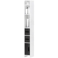 kleankin Colonna Bagno con 3 Mensole e 3 Armadietti, in Legno, 15x17x120 cm, Bianco e Nero