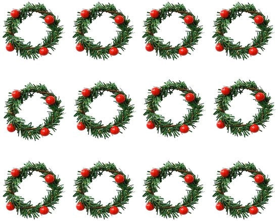 Anelli di cera - Mini Corona di Natale - Perfetti per le Feste - Verde - Corona Decorativa - Adatto per l'allestimento del Tavolo - 12 Pezzi