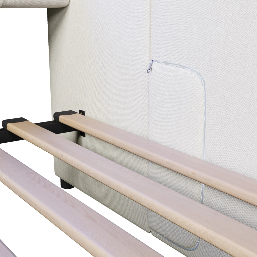 Letto da giorno beige 90x200 cm con estraibile 180x200, USB-C, LED e cassetti