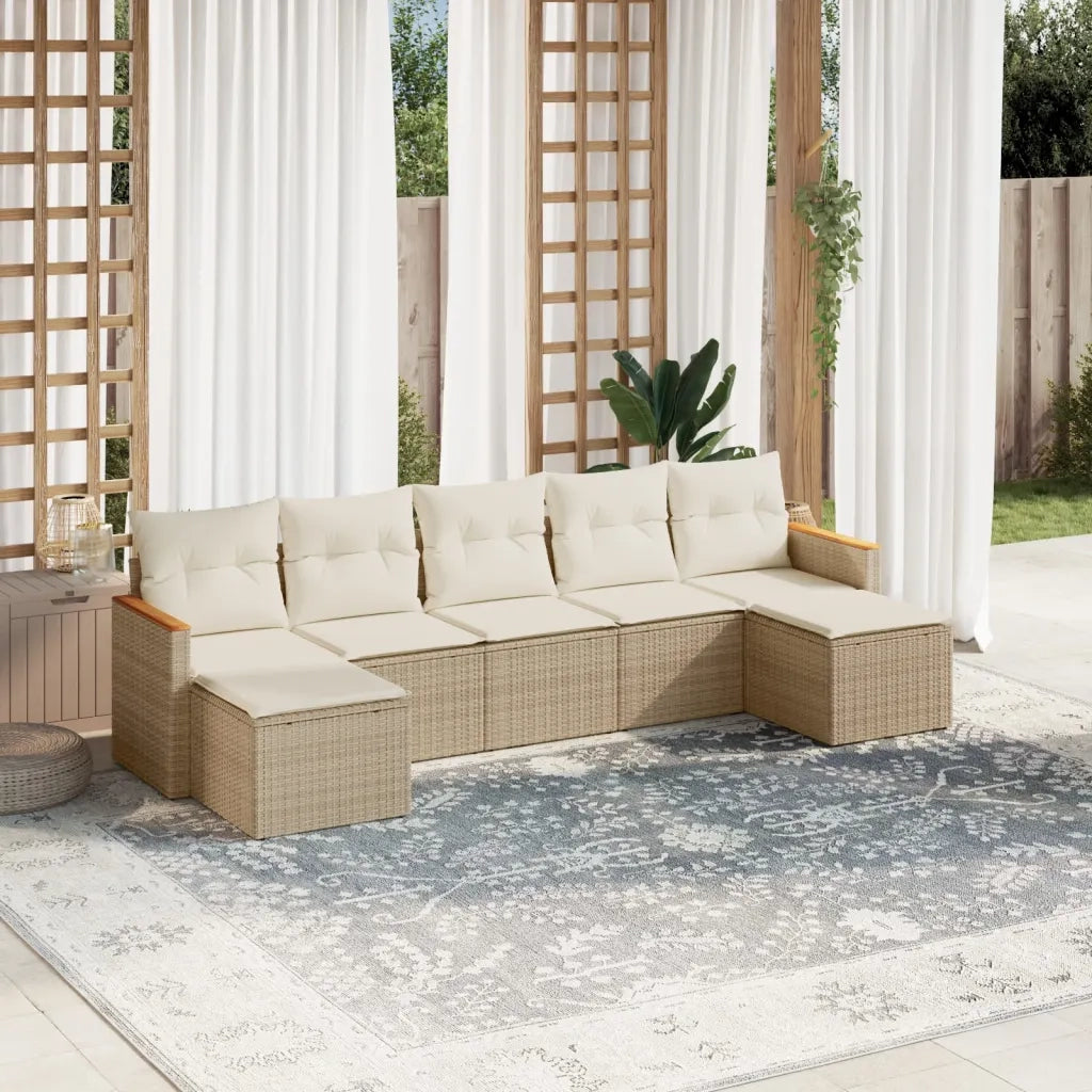Set Divani da Giardino 7 pz con Cuscini Beige in Polyrattancod mxl 90594