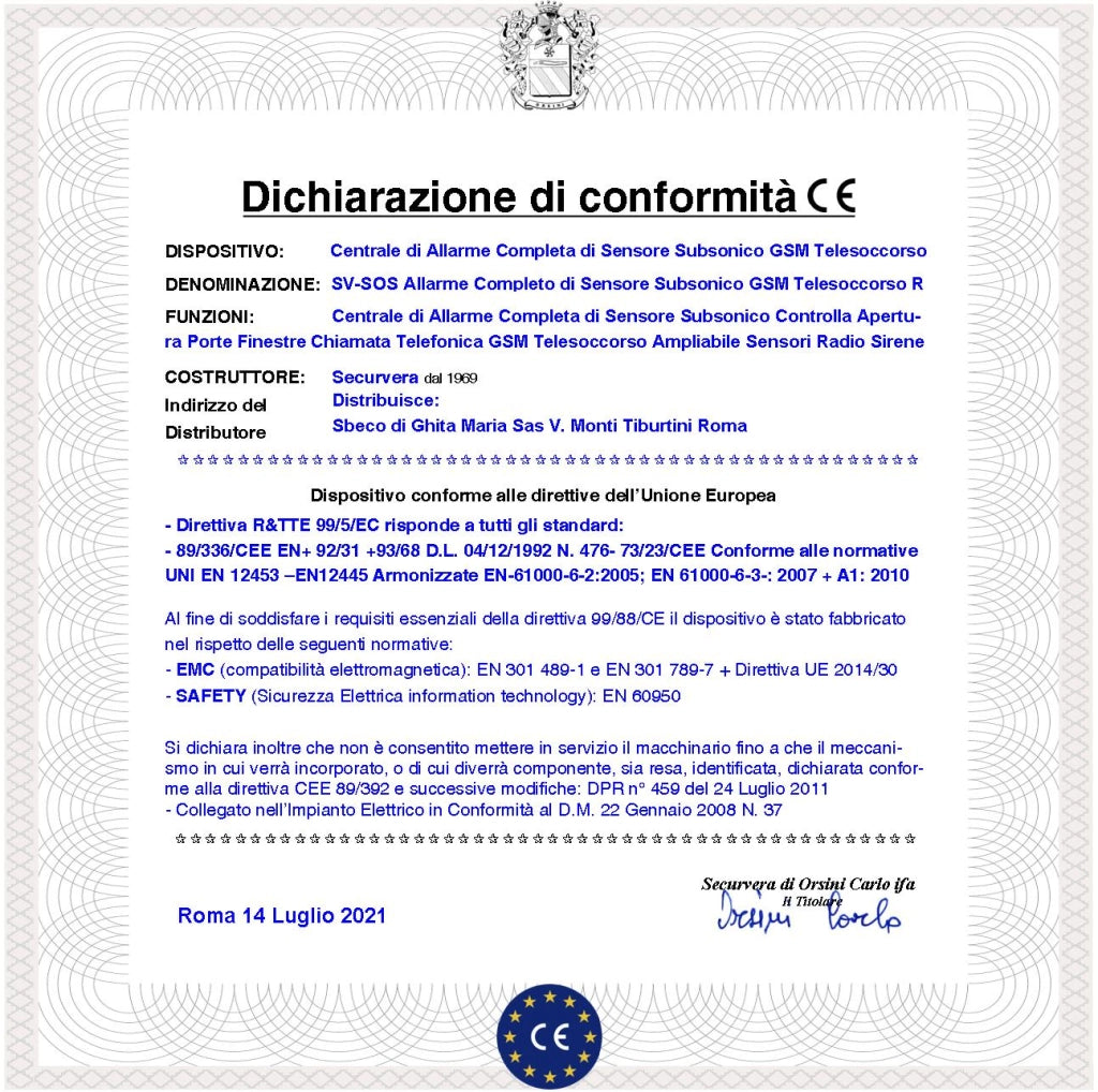 Allarme Sistema Telesonic Kit Completo Sensore SubSonico GSM Telesoccorso Apricancello App Andoid 2 Radiocomandi Predisposto Ascolto Ambientale 4 Zone Filo Memorizza 32 Periferiche Batteria 12 V 1,2Ah