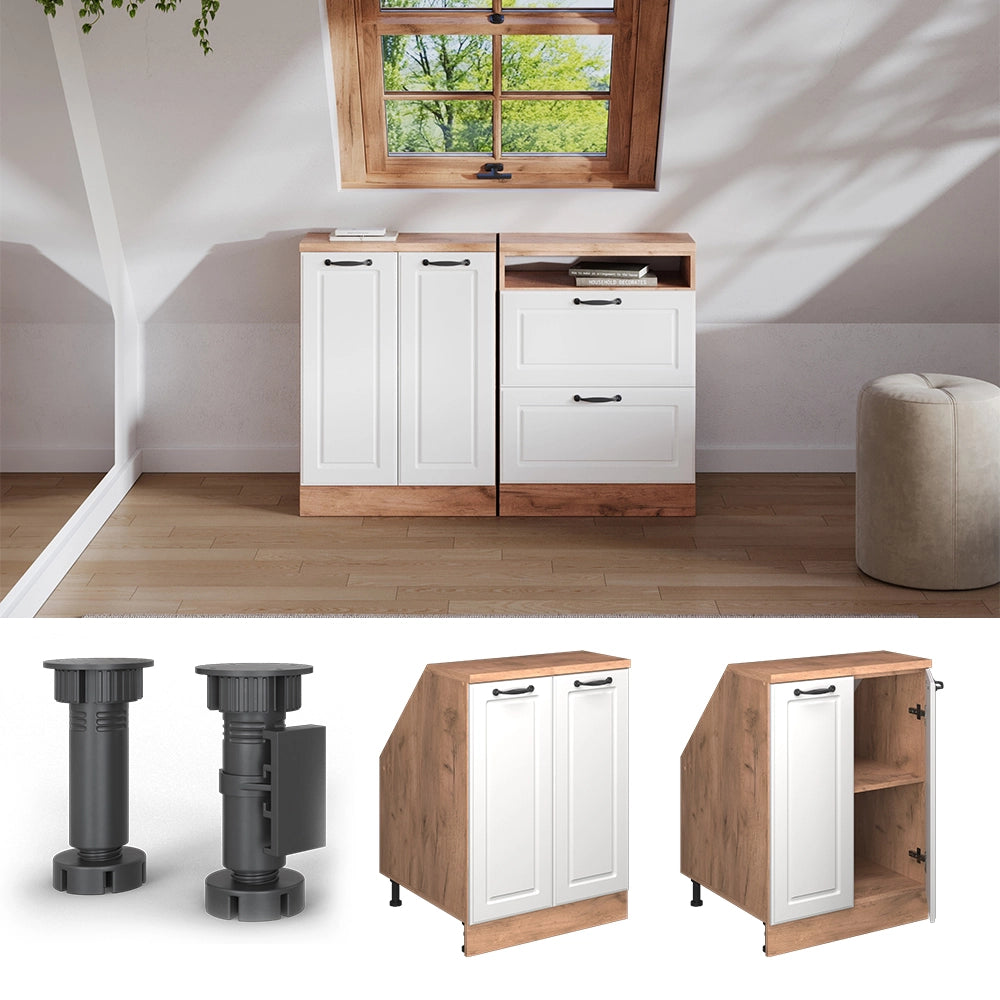 Mobile sottotetto Rion Bianco rustico/Rovere dorato 60 x 83.8 cm con 2 porte, carcassa 60 cm profondità Vicco