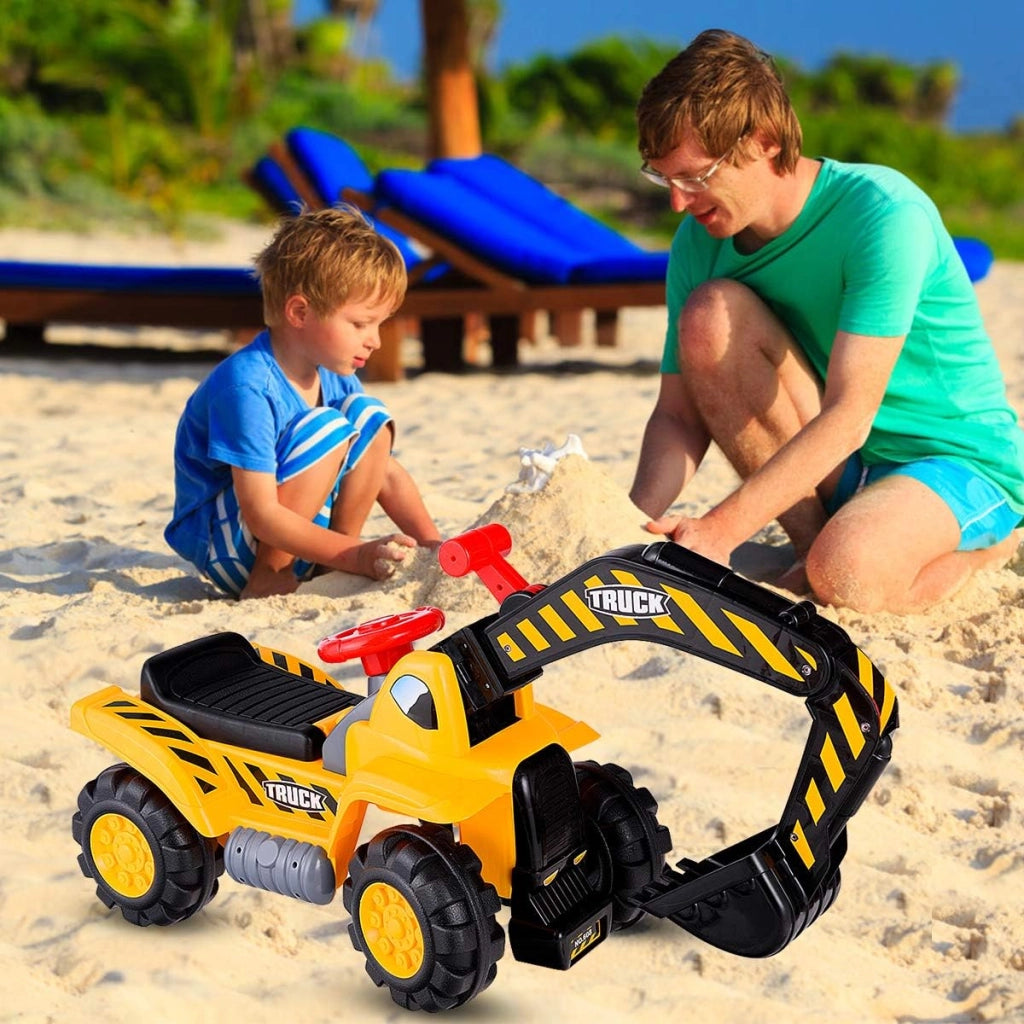 Ruspa Elettrica Multifunzione per Bambini, Escavatore Giocattolo Cavalcabile Elettrica, con Pietra ed Casco, Regalo per Bambini 3 Anni+, 89x45x30 cm