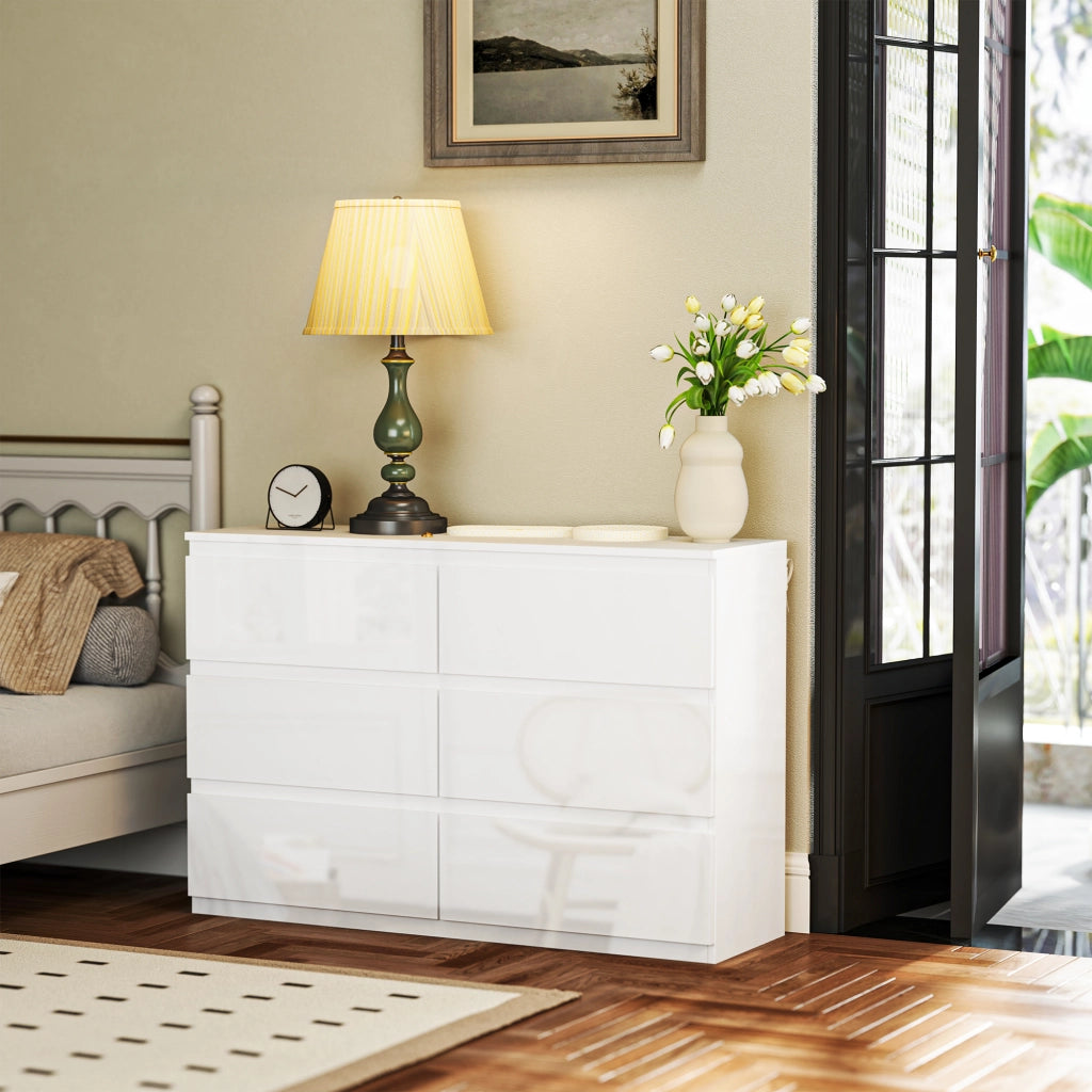 C¨®moda Moderna con 6 Cassetti ¨C zephmum ¨C Bianco Lucido 112x34x75 cm