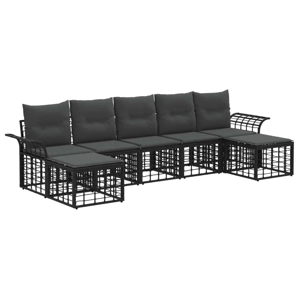 Set di divani da esterno 7 pcs Nero e Grigio scuro Poliestere