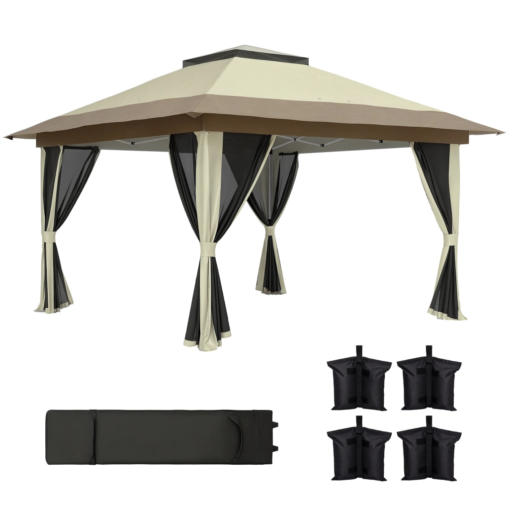 Gazebo Pieghevole 3,6x3,6 m ¨C Xylo ¨C con Laterali Rete UPF50+ Altezza Regolabile Crema