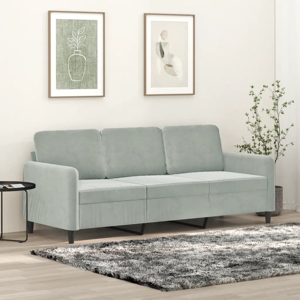 Divano | Divano da soggiorno | Sofa a 3 Posti Grigio Chiaro 180 cm in Velluto