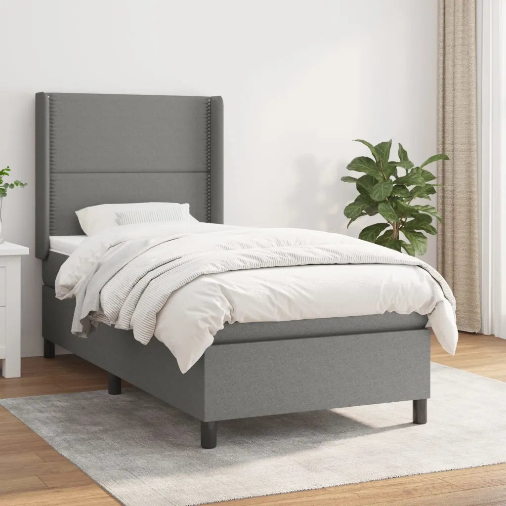 Letto singolo | Letto per adulti | Giroletto a Molle con Materasso Grigio Scuro 90x190 cm Tessuto