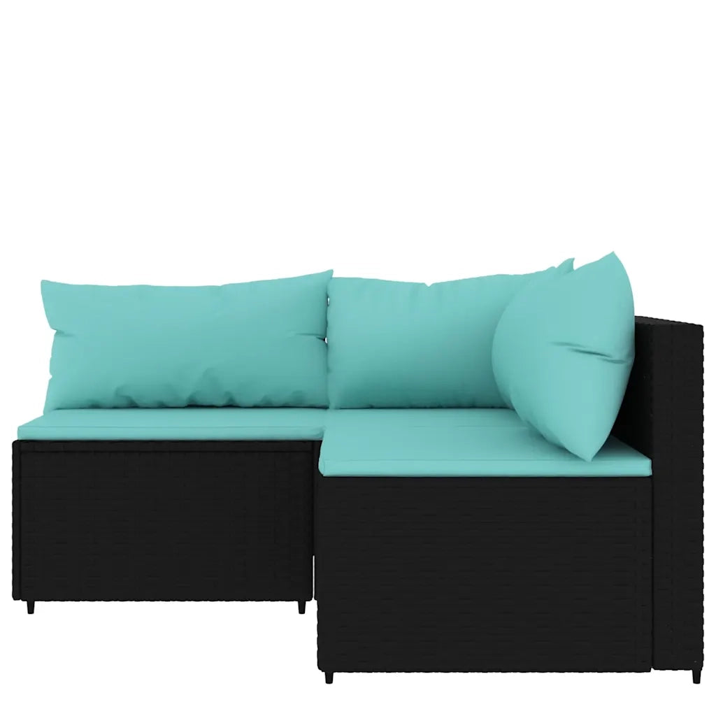 Set Divani da Giardino 3 pz con Cuscini Nero in Polyrattan 319796