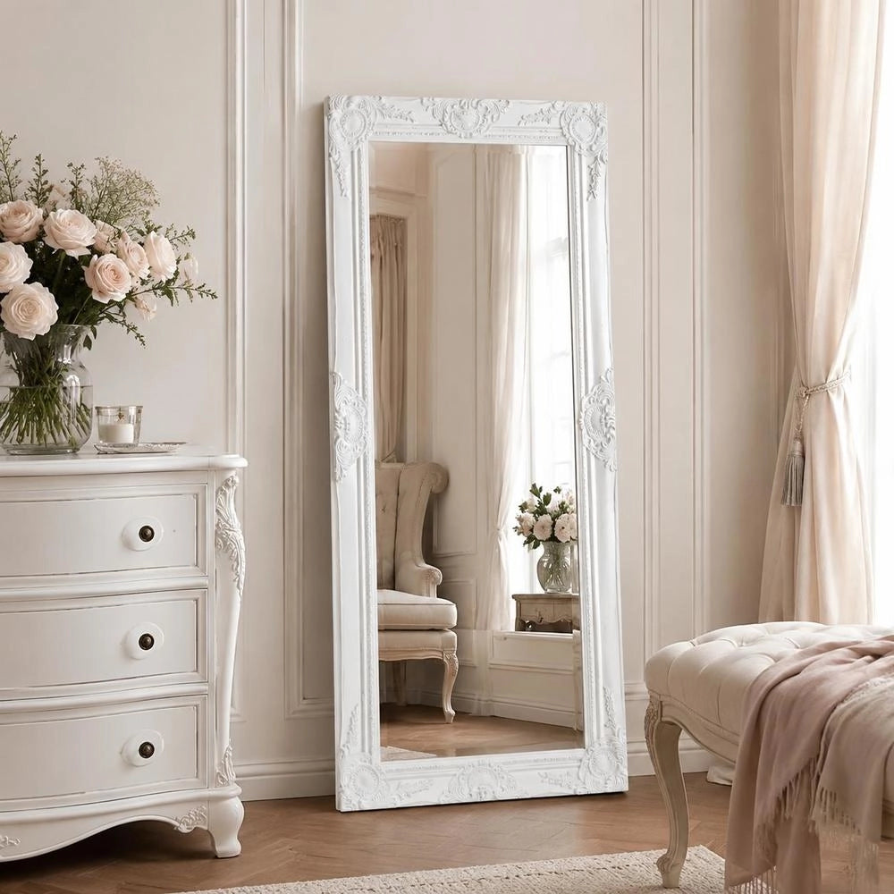 Baroque-style Wall Mirror, 100x50 Cm, White