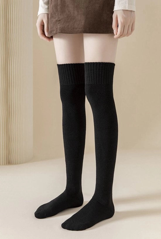 2 paia di calze invernali per donne calde soffici a coste per gambe lunghe per uso quotidiano, roll-on - nero+nero
