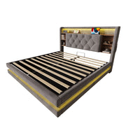 Letto Contenitore 140x200 cm; Letto Matrimoniale con LED; USB; Type-C e Ripiani