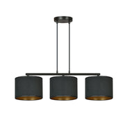 Lampadario 3 Luci Ganesha In Acciaio Nero E Paralumi In Tessuto Nero