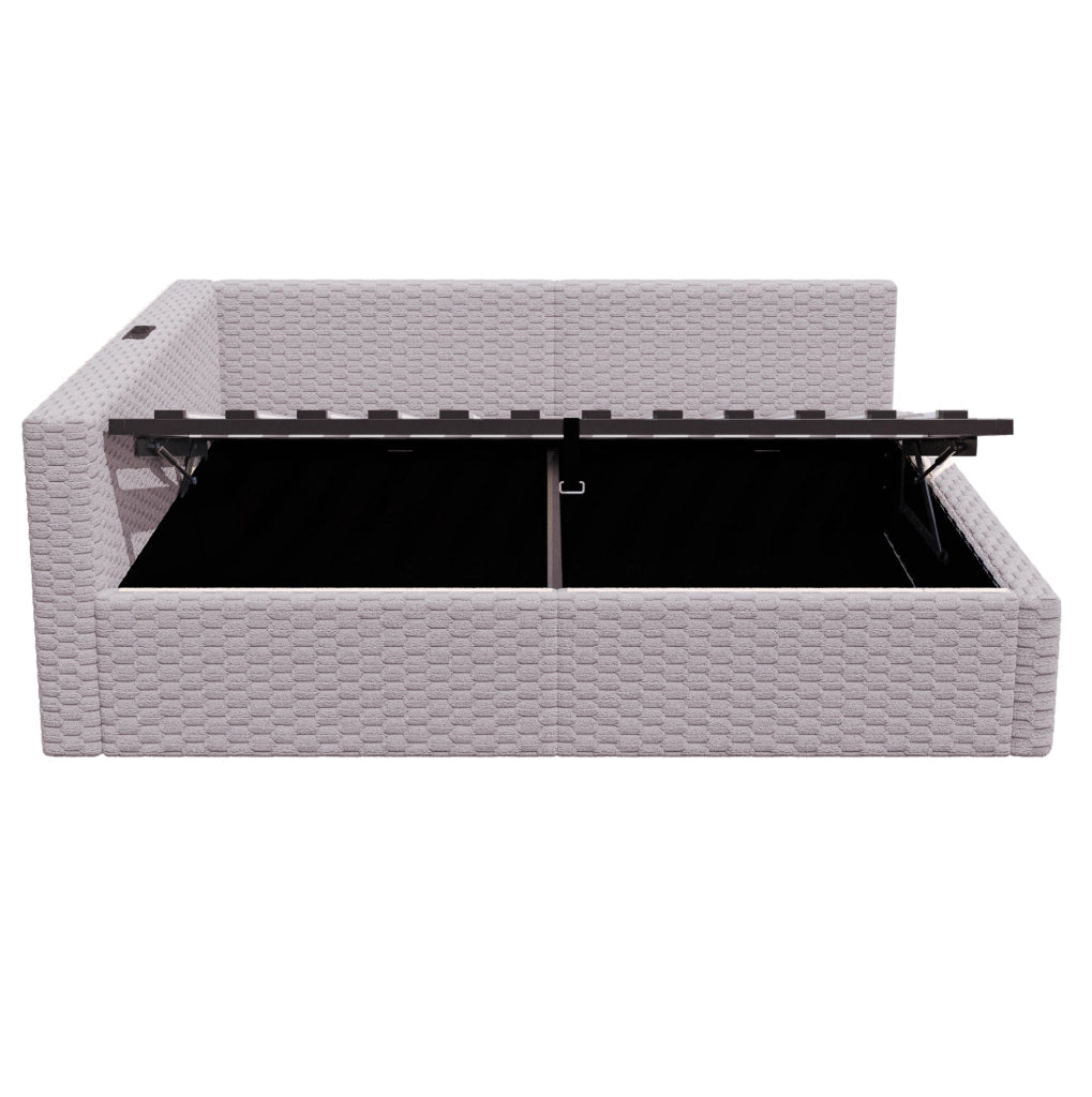 Letto imbottito 140x200 cm con contenitore, LED e porte USB/Type-C