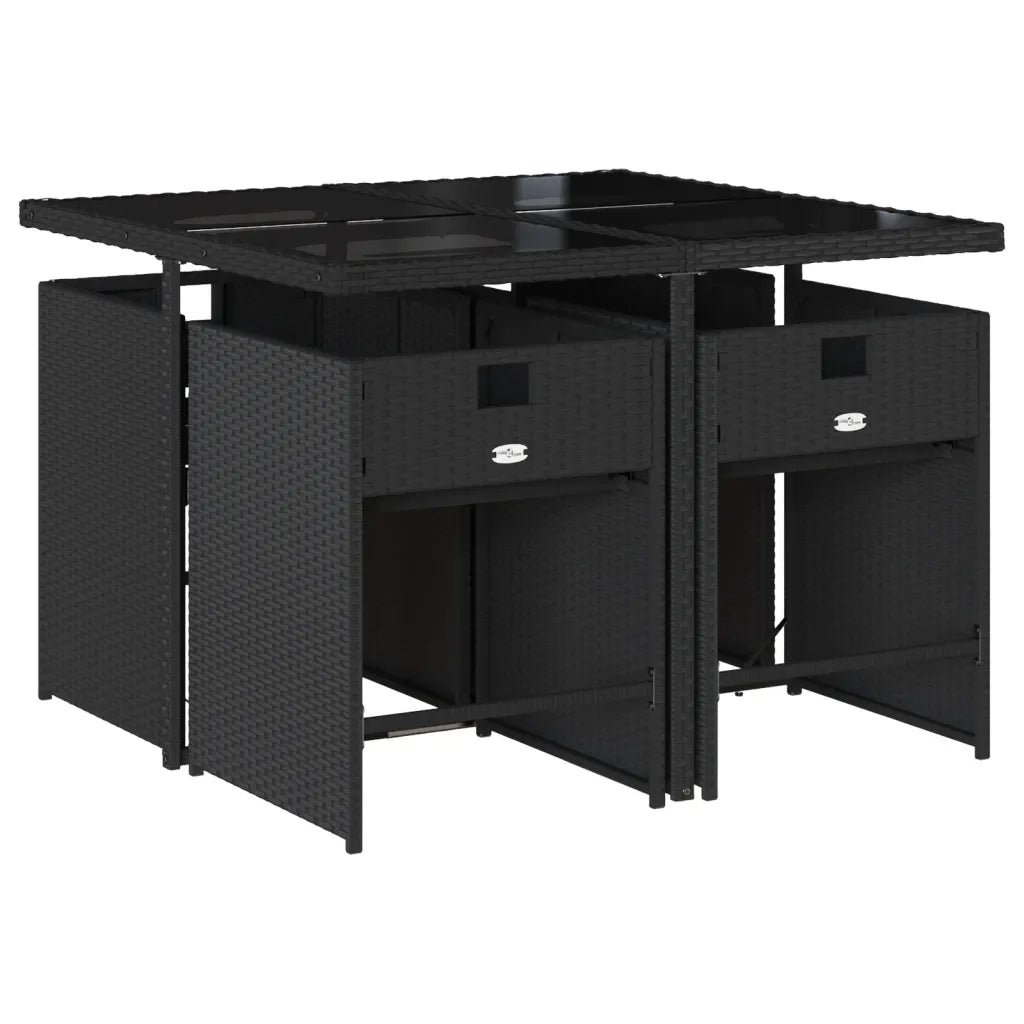 Set da Pranzo da Giardino 5 pz | Set Salotto da Giardino Nero con Cuscini in Polyrattan