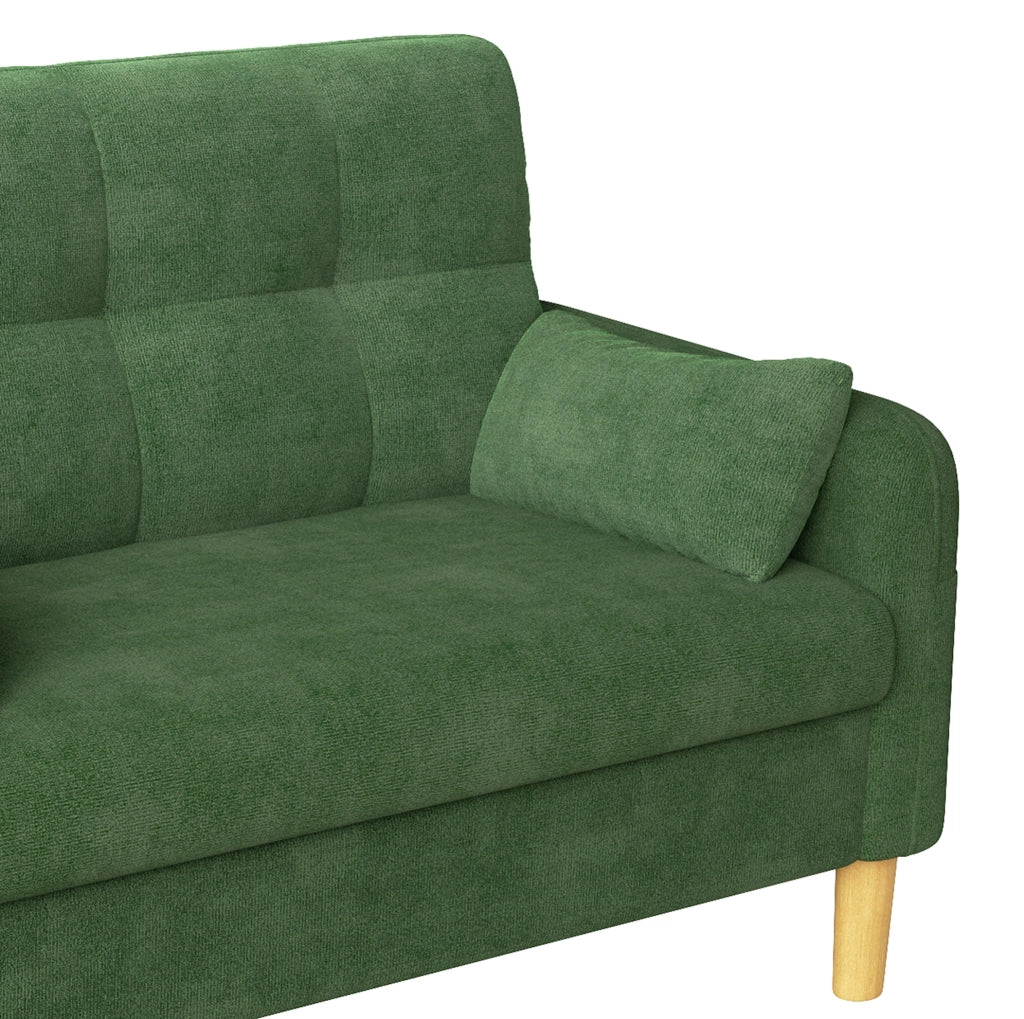 Sofa a 2 posti in chenille verde con 2 cuscini; 119 x 78 x 85 cm