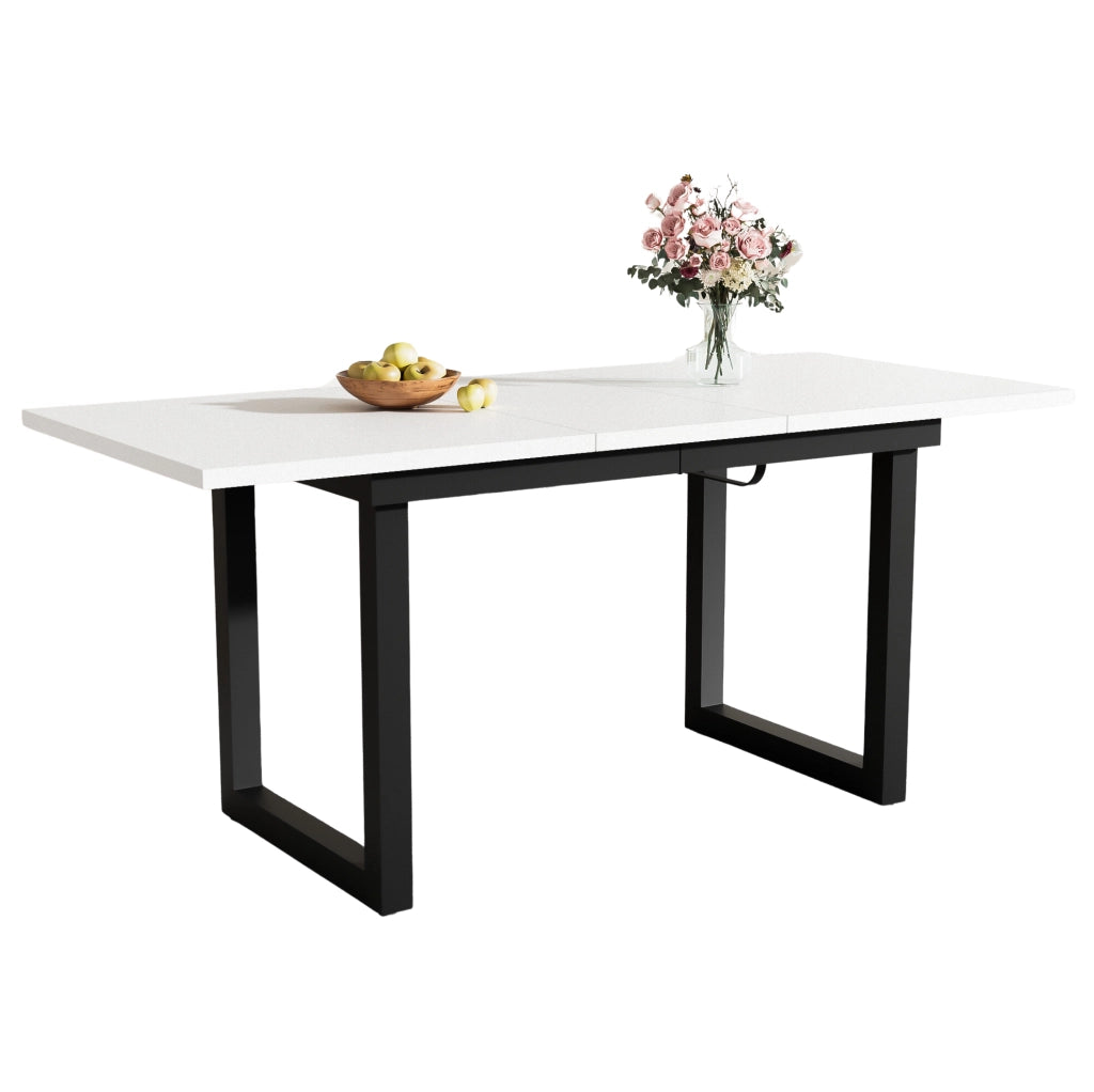 Tavolo da pranzo allungabile in MDF bianco e nero; stile industriale