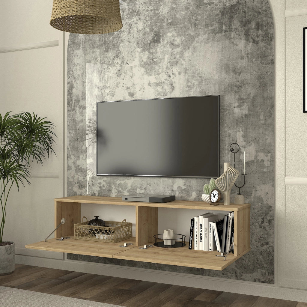 Mobile TV da Parete Nolven con 2 Ante a Ribalta 135 x 32 x 30 cm - Effetto Rovere [en.casa]