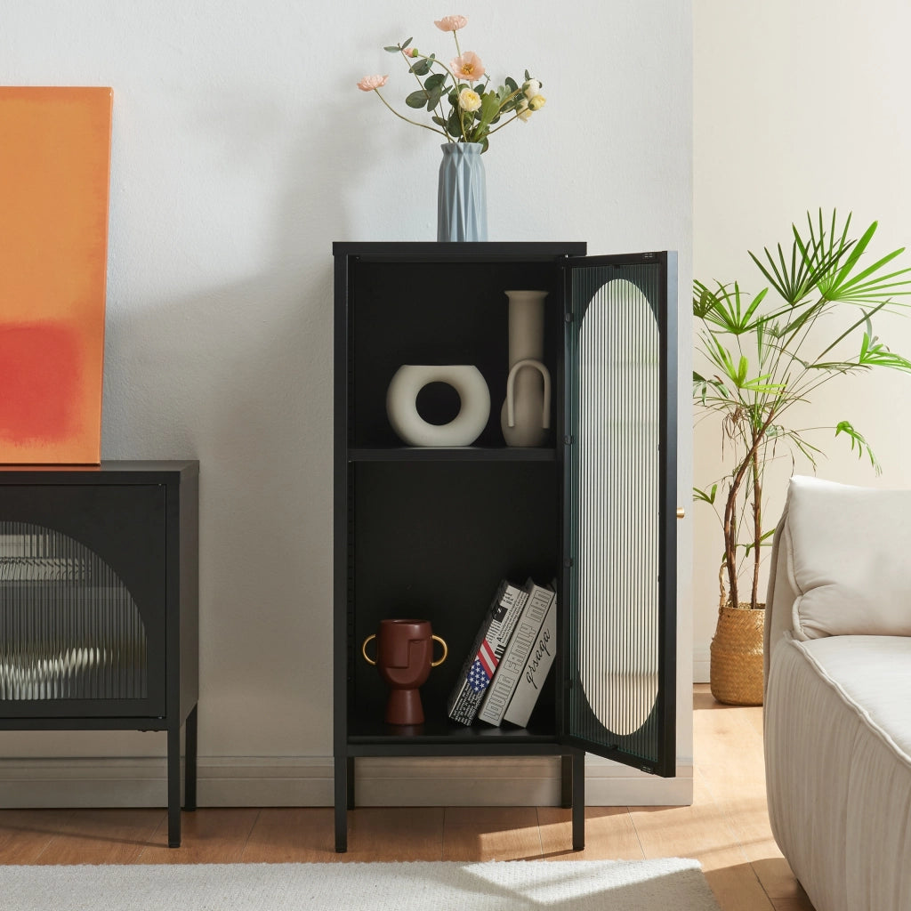 Armadietto a Vetrata Karlskrona in Acciaio 102x43x40 cm Nero [en.casa]