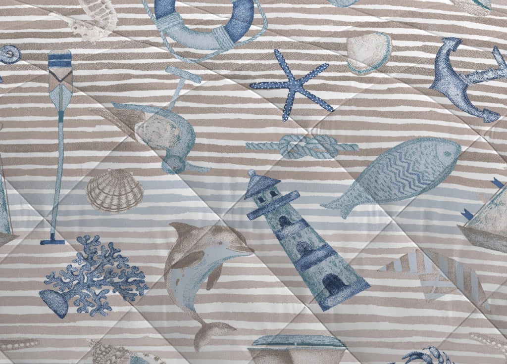 Trapuntino Piumino Estivo Primaverile 100gr/mq Leggero Disegno Mare - Matrimoniale - Beige