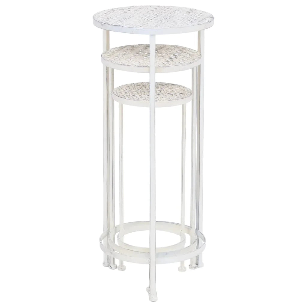 Portavasi da 3 pezzi stile vintage metallo anticato bianco 02_0045024