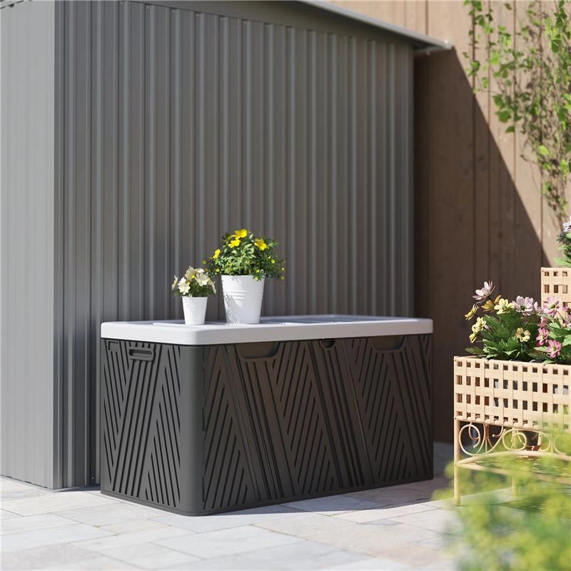 PANCA CONTENITORE 380L IN HDPE CON 2 MANIGLIE LATERALI E LEVA A GAS 115X60X60 CM NERO E GRIGIO