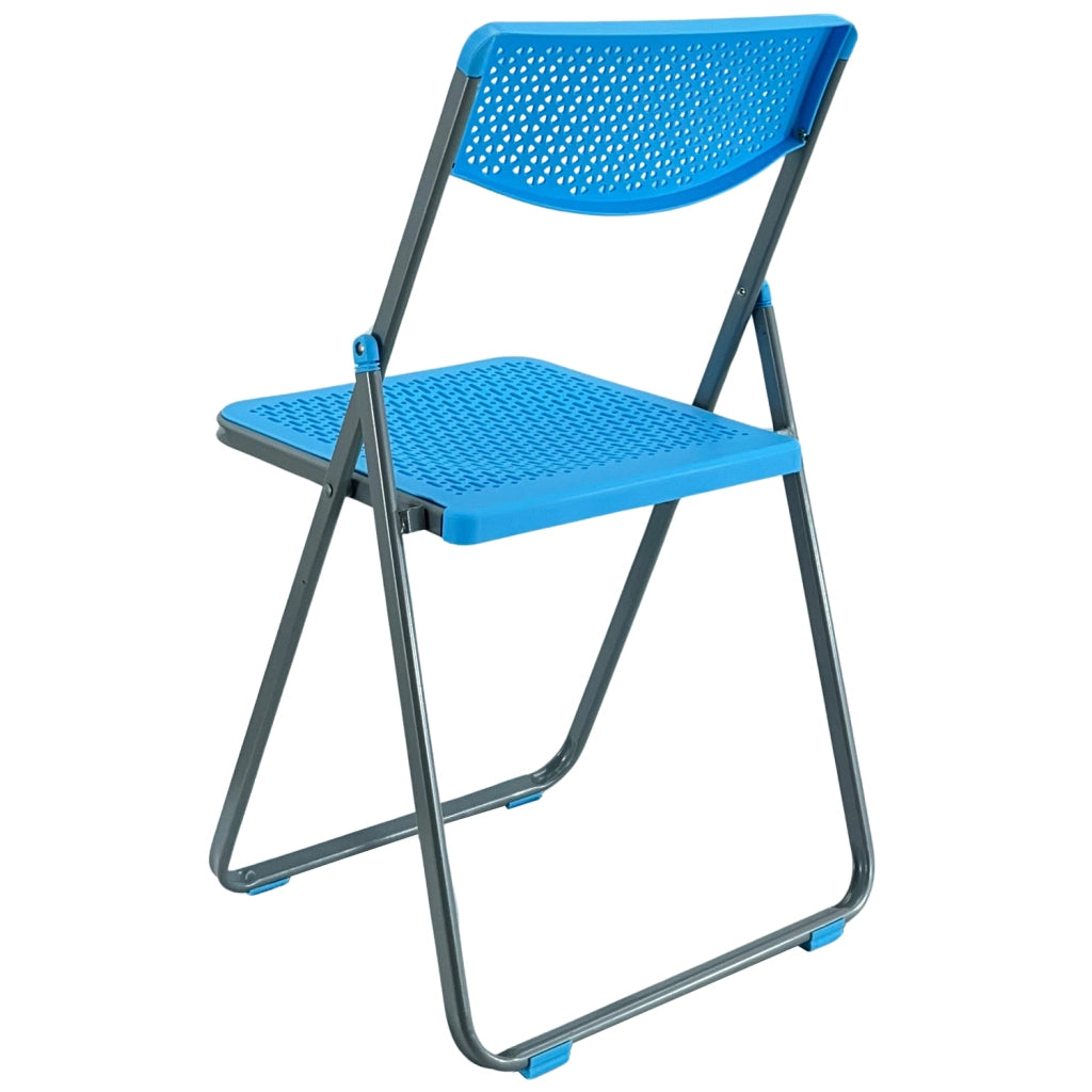 SEDIA PIEGHEVOLE SMARTY SALVASPAZIO METALLO E POLIPROPILENE RICHIUDIBILE SLIM PORTATILE Blu / Grigio
