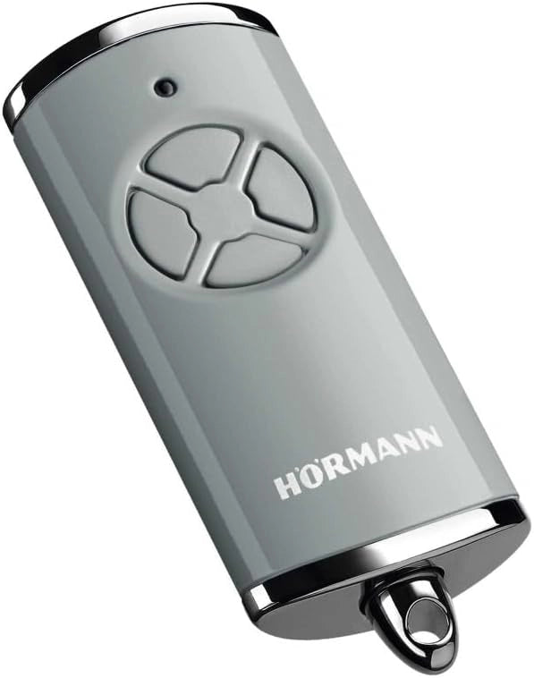 Telecomando Hörmann HSE 4 BS (frequenza 868 MHz, laccato nero, per apriporta da garage con tappi cromati, batterie, dimensioni 28x70x14 mm, con anello portachiavi) 4511561