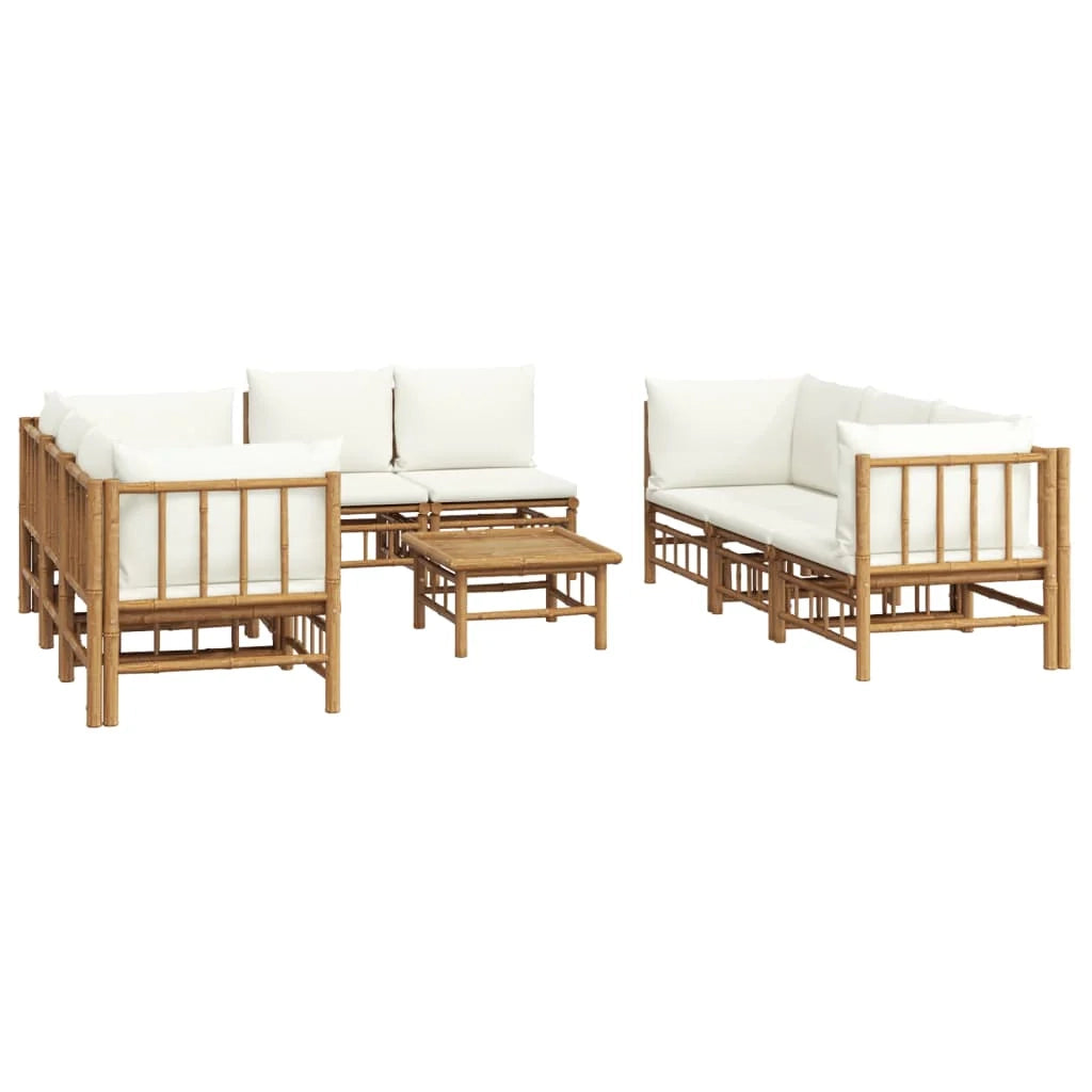 Set di mobili da giardino per esterni 9 pezzi con cuscini bambù bianco crema 02_0017904