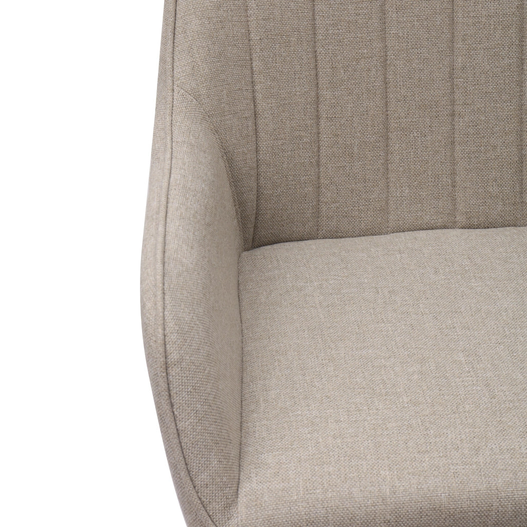 Sedia da Pranzo con Braccioli Integrati e Schienale Alto Ergonomico, Gambe in Legno, in Tessuto e Metallo, Cachi