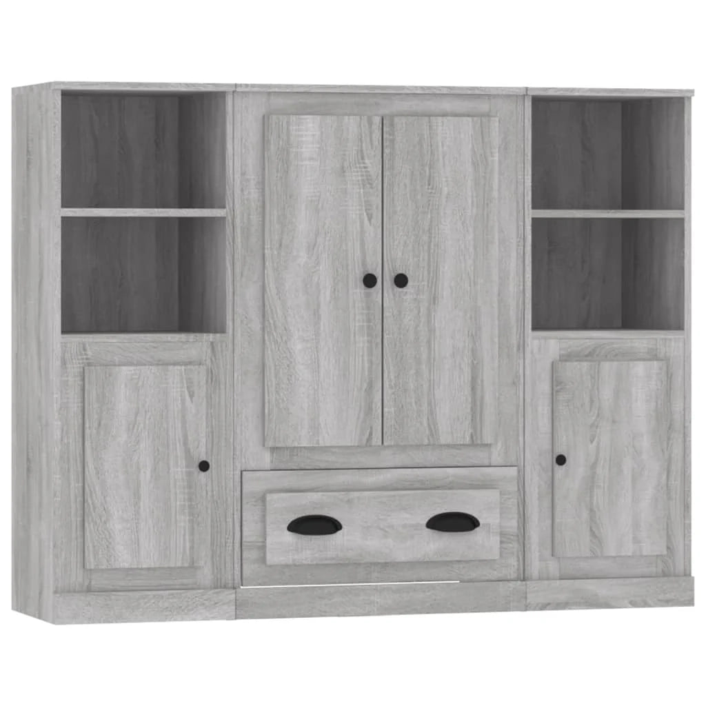 Buffet credenza cassettiera armadio mobile contenitore organizer per cucina soggiorno salotto 3 pezzi legno ingegnerizzato Sonoma grigio 02_0037193