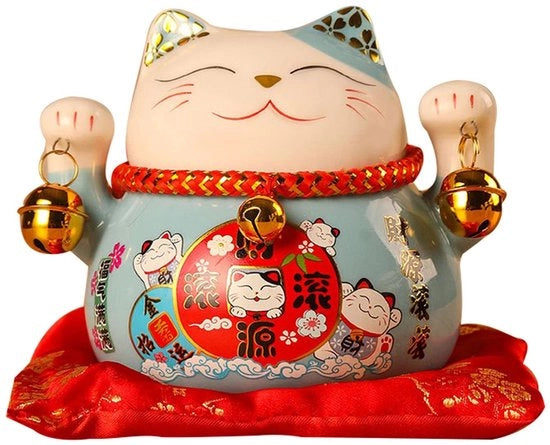 Lucky Cat Zwaaien - Gatto Fortunato che Saluta - Scultura Ceramica di Buon Fortunio - Cassa Monetaria - 11,4 cm - Materiali di Alta Qualità - Disegno Affascinante
