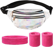 Costume a 4 pezzi - Stile anni '80 - Benda per la fronte - Benda per la testa - Assorbe la sudorazione - Adatto per la maggior parte delle misure - Abbigliamento sportivo