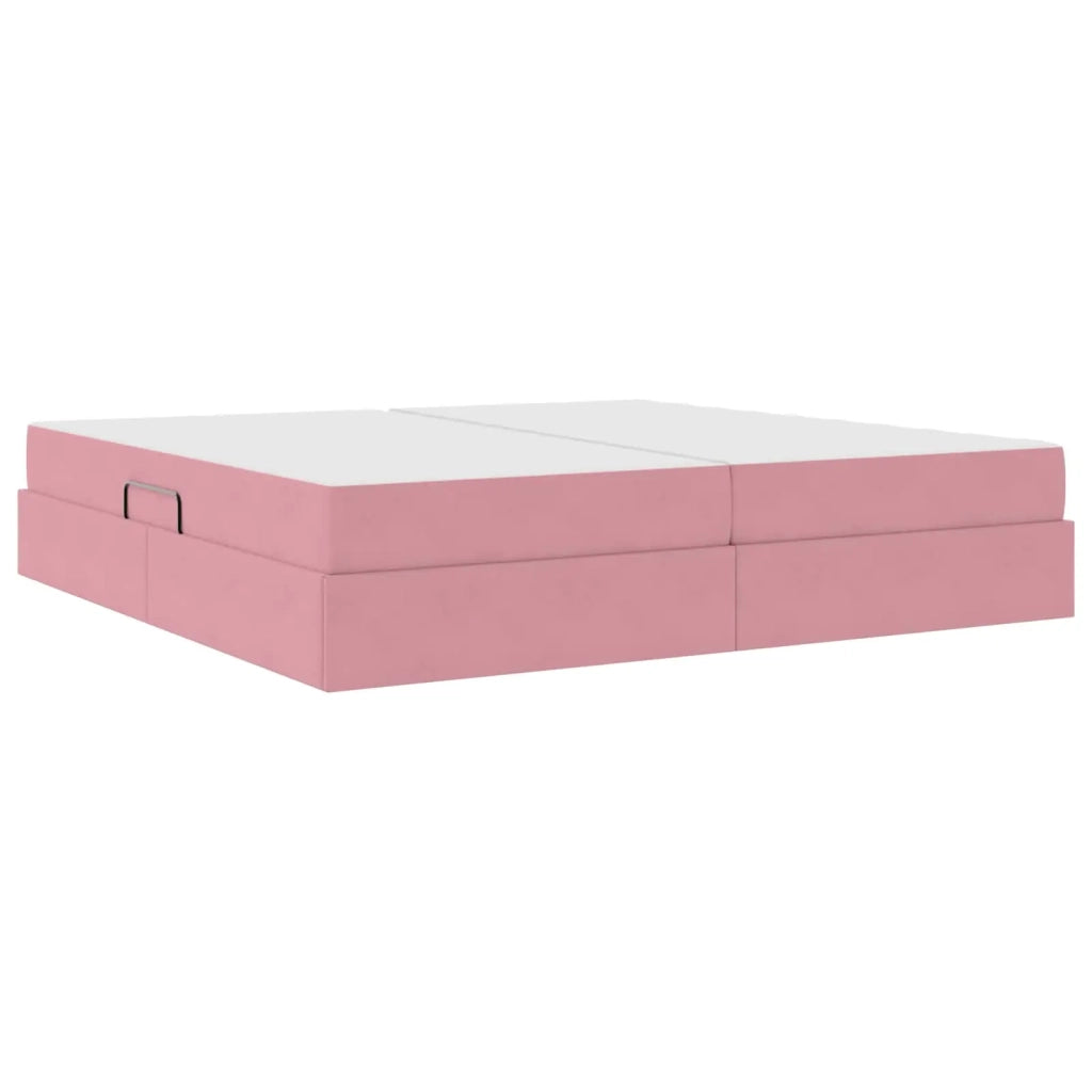 Letto con contenitore e materasso Rosa 200 x 200 cm Velluto 3399747