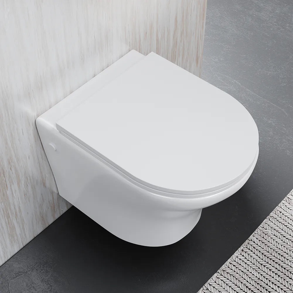 Vaso sospeso rimless in ceramica bianco lucido con sedile soft-close | Nassau